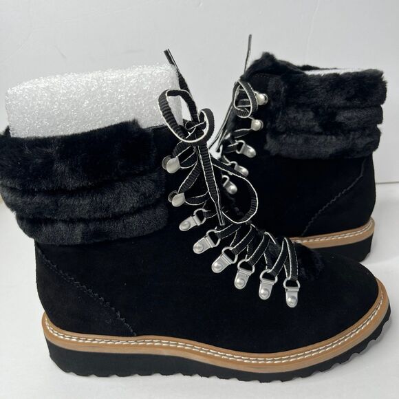 New Splendid Women's Evita Suede Faux Fur Trim Wedge Hiker Booties Sz 8M #451 - Picture 5 of 11